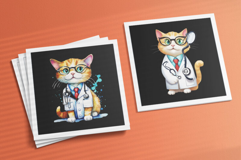 Cat as Doctor Illustration for POD Clipart Design is Also perfect for any project: Art prints, t-shirts, logo, packaging, stationery, merchandise, website, book cover, invitations, and more