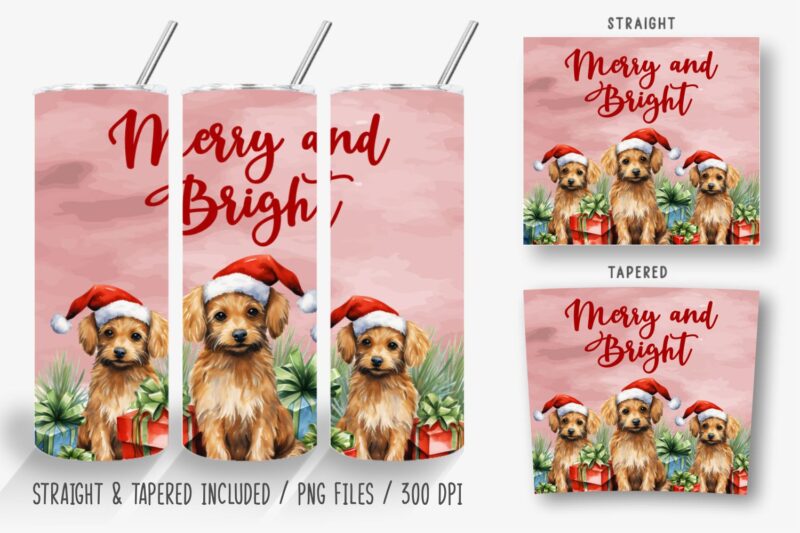 Funny Christmas Dog Tumbler Wrap Bundle, Sublimation Designs