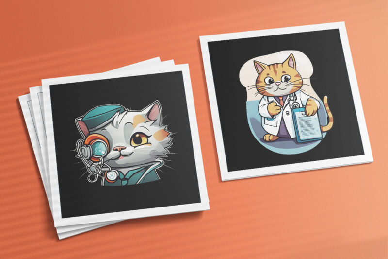 Cat as Doctor Illustration for POD Clipart Design is Also perfect for any project: Art prints, t-shirts, logo, packaging, stationery, merchandise, website, book cover, invitations, and more