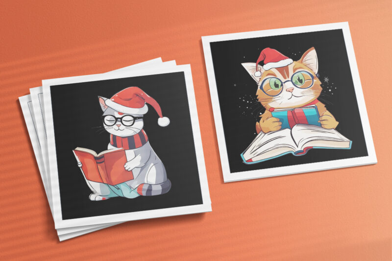 Christmas Cat Illustration for POD Clipart Design is Also perfect for any project: Art prints, t-shirts, logo, packaging, stationery, merchandise, website, book cover, invitations, and more