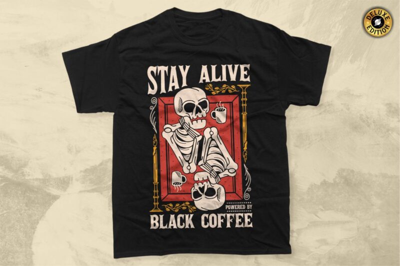 Vintage Coffee Skeleton T-shirt Designs Vector Bundle, Coffee Graphic Tshirt