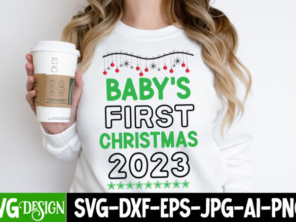 Baby’s first christmas 2023 t-shirt design, baby’s first christmas 2023 vector t-shirt design, christmas svg design, christmas tree bundl