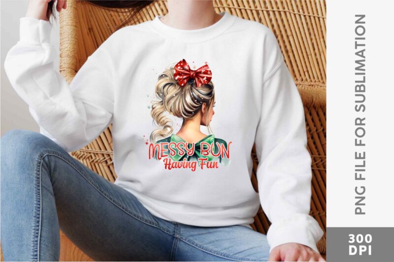 Christmas Messy Bun Sublimation Designs PNG Bundle