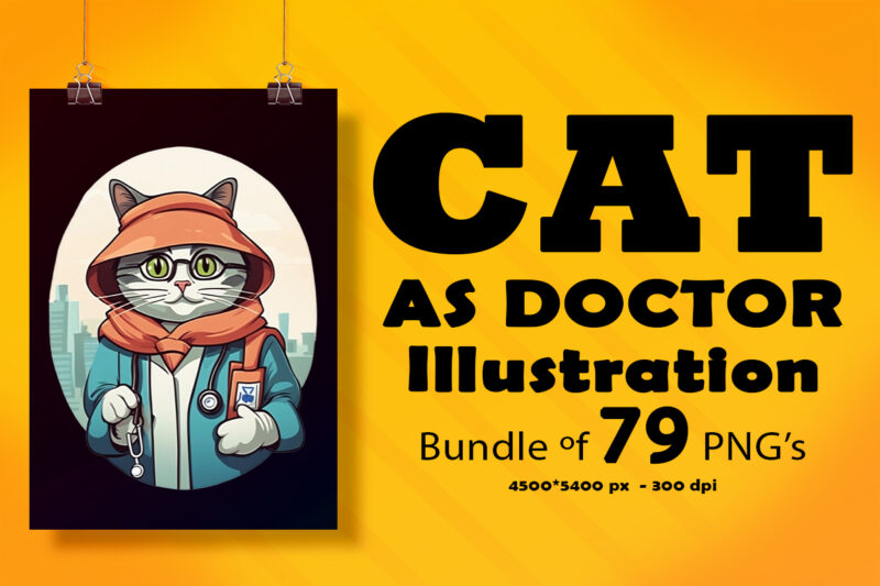 Cat as Doctor Illustration for POD Clipart Design is Also perfect for any project: Art prints, t-shirts, logo, packaging, stationery, merchandise, website, book cover, invitations, and more