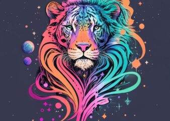 Around its form, nebulae spiral and dance, creating an ever-shifting aura of vibrant hues. The mane, composed of interstellar dust and shimm t shirt vector