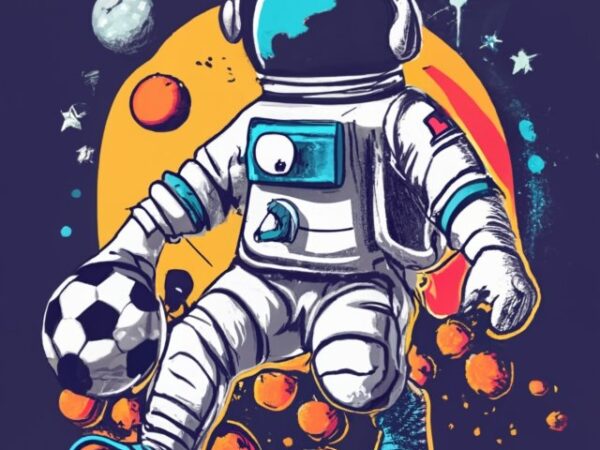 Astronaut soccer playing soccer in space , t-shirt design png file