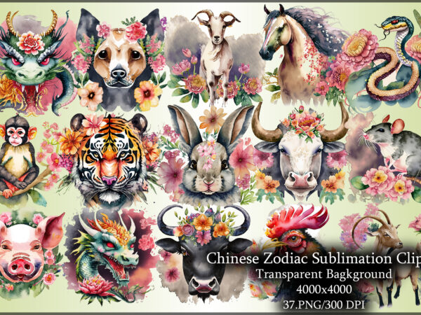 Chinese zodiac sublimation clipart/37 design