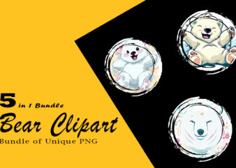 Baby Bear Clipart Illustration Bundle for Print on Demand websites t shirt template