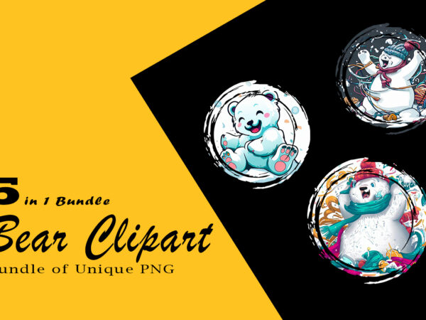 Baby bear clipart illustration bundle for print on demand websites t shirt template
