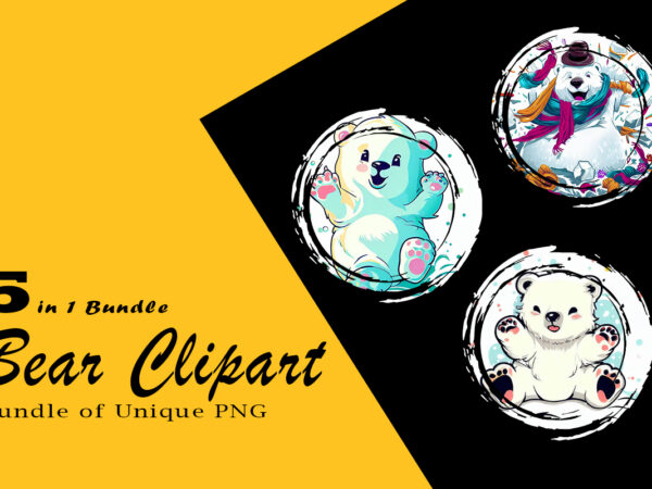 Baby bear clipart illustration bundle for print on demand websites is also perfect for any project: art prints, t-shirts, logo, packaging, stationery, merchandise, website, book cover, invitations, and more.