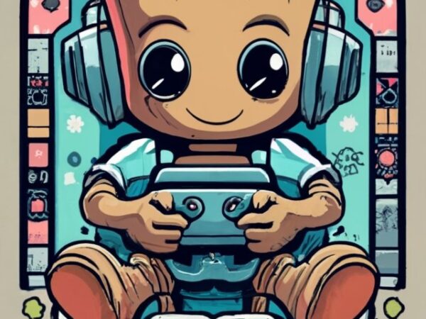 Baby groot gamer on a t-shirt design with a white background png file