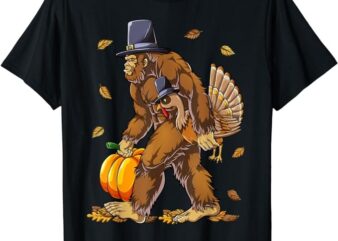 Bigfoot Pilgrim Turkey Pumpkin Thanksgiving Day Boys Men T-Shirt