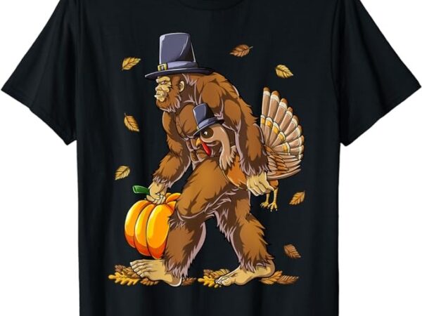 Bigfoot pilgrim turkey pumpkin thanksgiving day boys men t-shirt