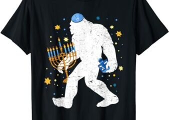 Bigfoot with Dreidel and Menorah Funny Hanukkah T-Shirt PNG File