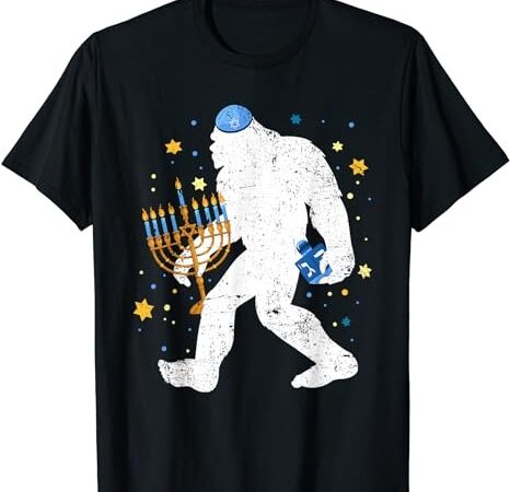 Bigfoot with dreidel and menorah funny hanukkah t-shirt png file