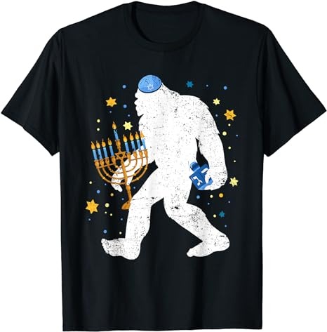 Bigfoot with Dreidel and Menorah Funny Hanukkah T-Shirt PNG File