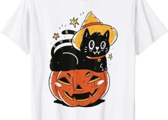 Black Cat Halloween Witch Hat Pumpkin Costume For Men Kids T-Shirt PNG File
