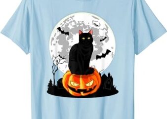 Black Cat On Pumpkin T-Shirt – Full Moon Halloween Costume PNG File