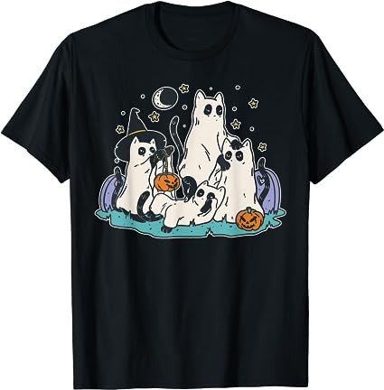 Black Cats in Ghost Costume - Cute Women and Men Halloween T-Shirt PNG File  - Buy t-shirt designs