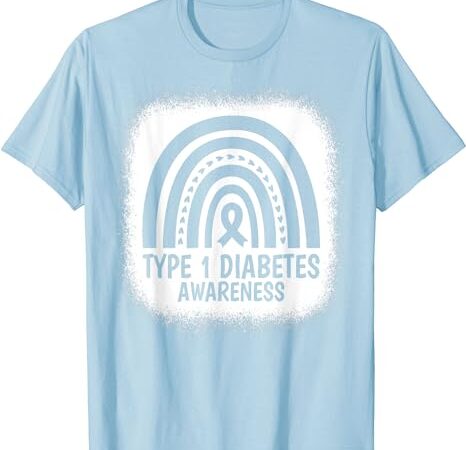 Bleached type 1 diabetes awareness month rainbow blue ribbon t-shirt