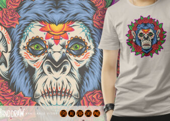 Blossoming monkey magic sugar skulls t shirt template
