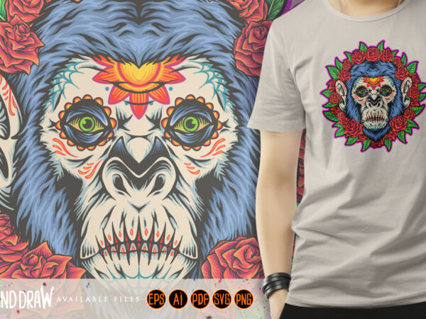 Blossoming monkey magic sugar skulls t shirt template
