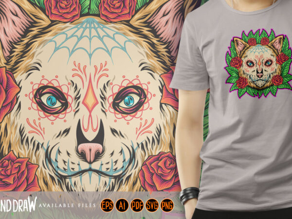 Blossoming muertos cat elegance t shirt template