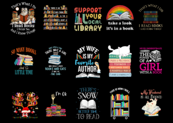 15 Book Shirt Designs Bundle For Commercial Use, Book T-shirt, Book png file, Book digital file, Book gift, Book download, Book design AMZ