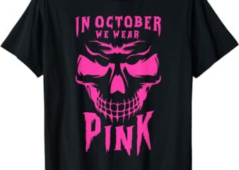 Breast Cancer Awareness Month Halloween Skull Pink Ribbon T-Shirt PNG File
