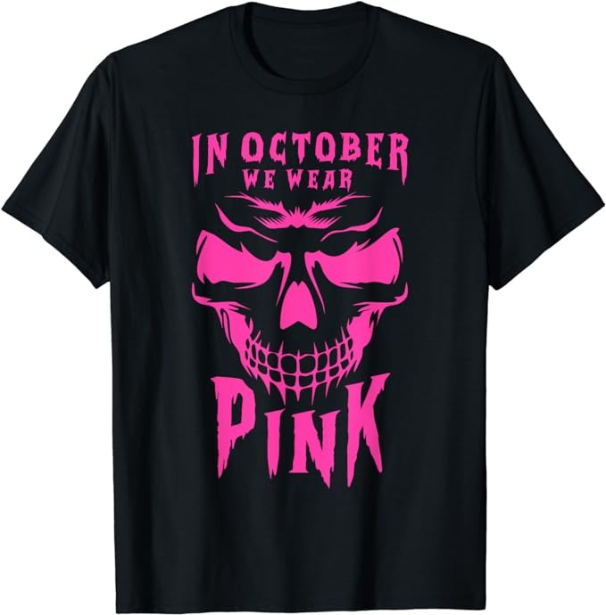 Breast Cancer Awareness Month Halloween Skull Pink Ribbon T-Shirt PNG File