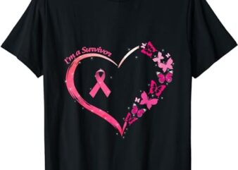 Breast Cancer I’m A Survivor Pink Butterfly Heart Awareness T-Shirt PNG File