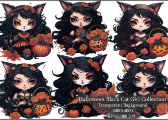 Halloween Black Cat Girl Clipart graphic t shirt