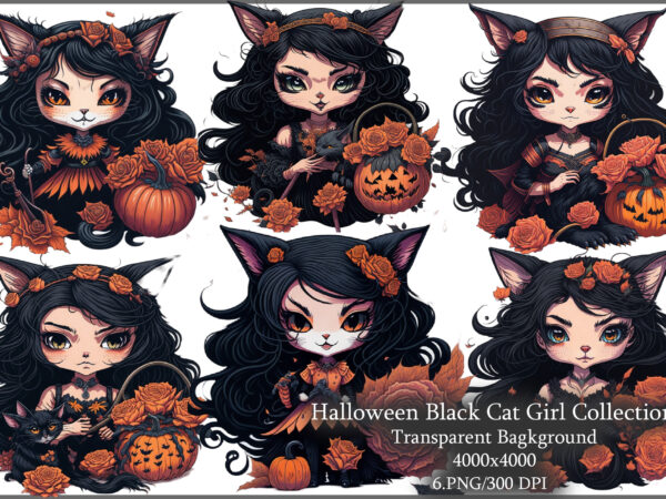 Halloween black cat girl clipart graphic t shirt