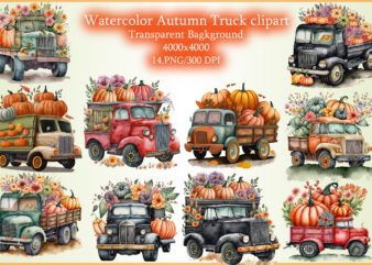 Watercolor Autumn Truck clipart t shirt design for sale