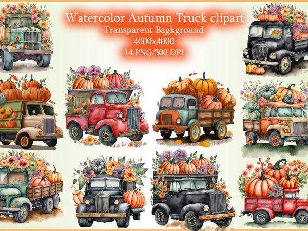 Watercolor autumn truck clipart t shirt design for sale