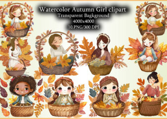 Watercolor Autumn Girl clipart t shirt design for sale