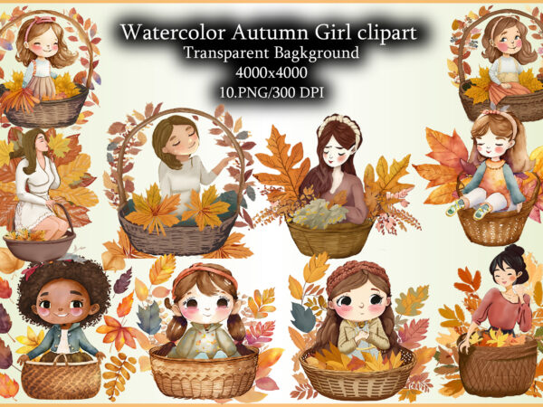 Watercolor autumn girl clipart t shirt design for sale
