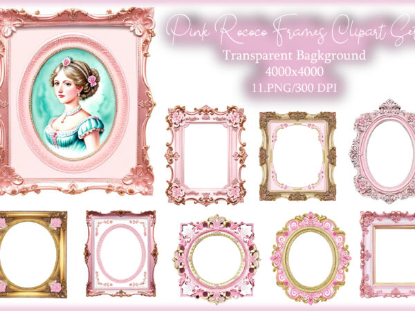 Pink rococo frames sublimation clipart t shirt illustration