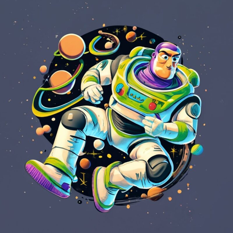 Buzz Lightyear floating in space, t-shirt design PNG File