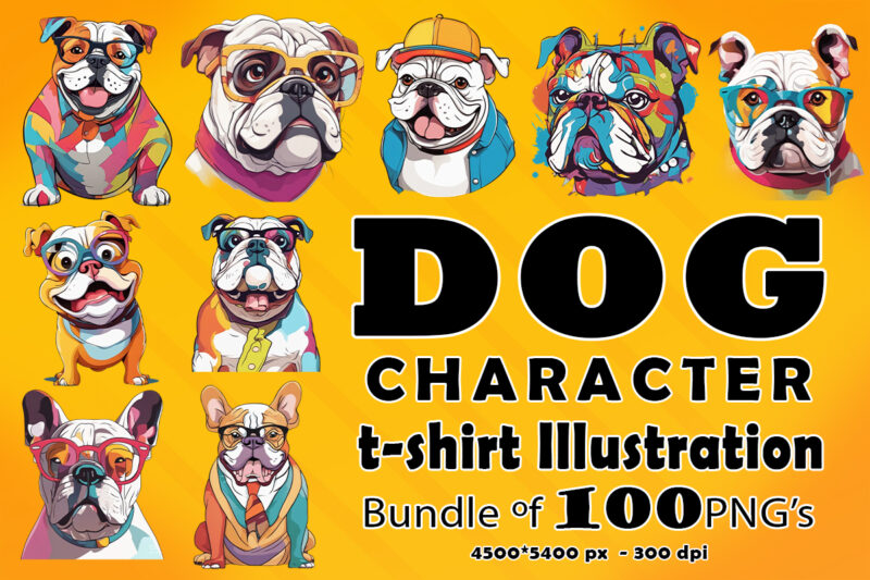 Cartoon Dog Character Clipart Illustration Bundle