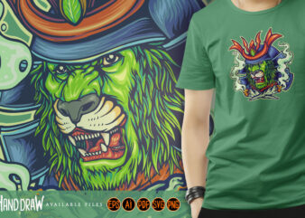 Cannabis warrior lion head samurai saga t shirt vector file