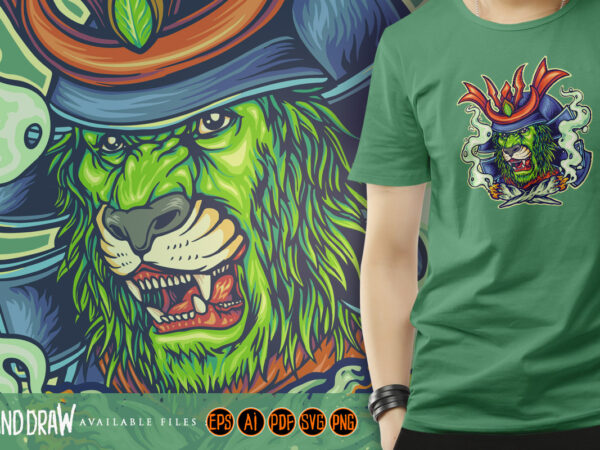 Cannabis warrior lion head samurai saga t shirt vector file