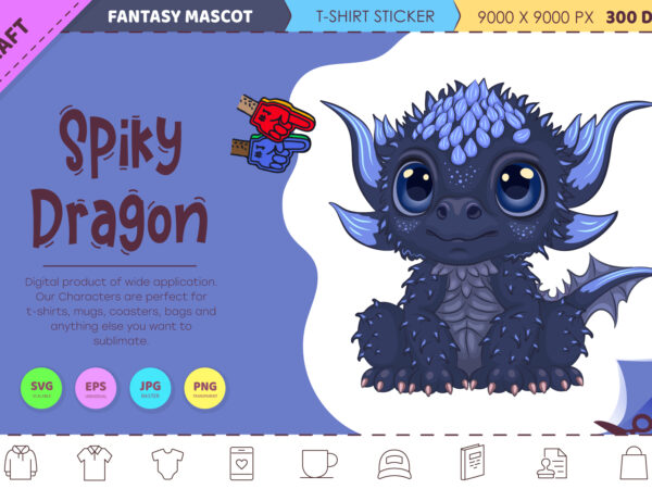 Cartoon spiky dragon. t-shirt, png, svg.