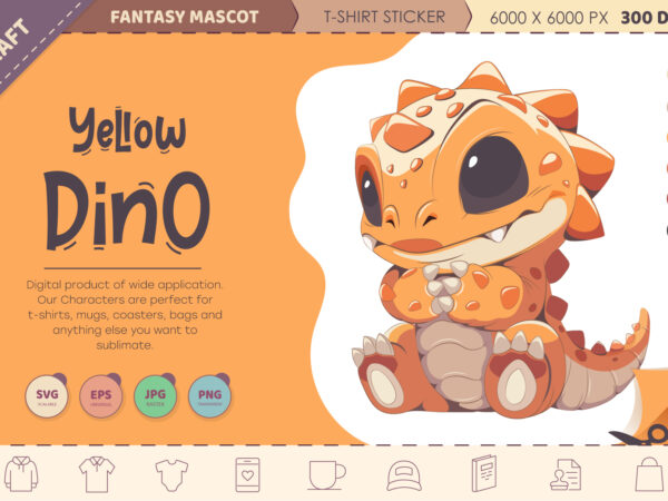 Cartoon yellow dino. t-shirt, png, svg. Cartoon yellow dino. t-shirt, png, svg.