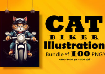 Cat Biker Illustration for POD Clipart Design is Also perfect for any project: Art prints, t-shirts, logo, packaging, stationery, merchandise, website, book cover, invitations, and more