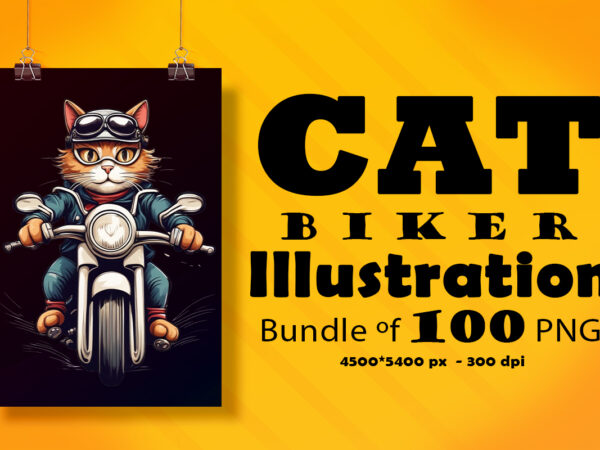 Cat biker illustration for pod clipart design is also perfect for any project: art prints, t-shirts, logo, packaging, stationery, merchandise, website, book cover, invitations, and more