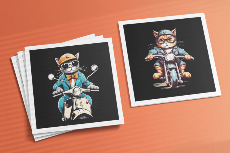 Cat Biker Illustration for POD Clipart Design is Also perfect for any project: Art prints, t-shirts, logo, packaging, stationery, merchandise, website, book cover, invitations, and more