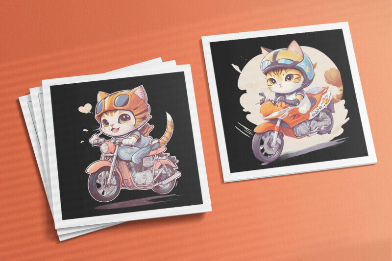 Cat Biker Illustration for POD Clipart Design is Also perfect for any project: Art prints, t-shirts, logo, packaging, stationery, merchandise, website, book cover, invitations, and more