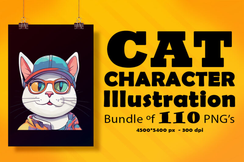 Cat Character Illustration for POD Clipart Design is Also perfect for any project: Art prints, t-shirts, logo, packaging, stationery, merchandise, website, book cover, invitations, and more