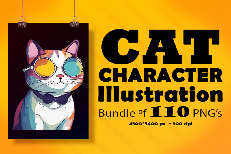 Cat Character Illustration for POD Clipart Design is Also perfect for any project: Art prints, t-shirts, logo, packaging, stationery, merchandise, website, book cover, invitations, and more